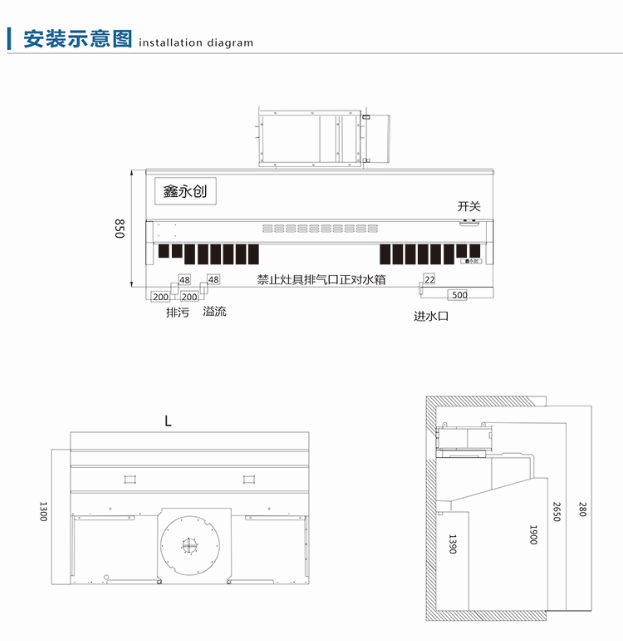 湿式油烟净化一体机安装示意图